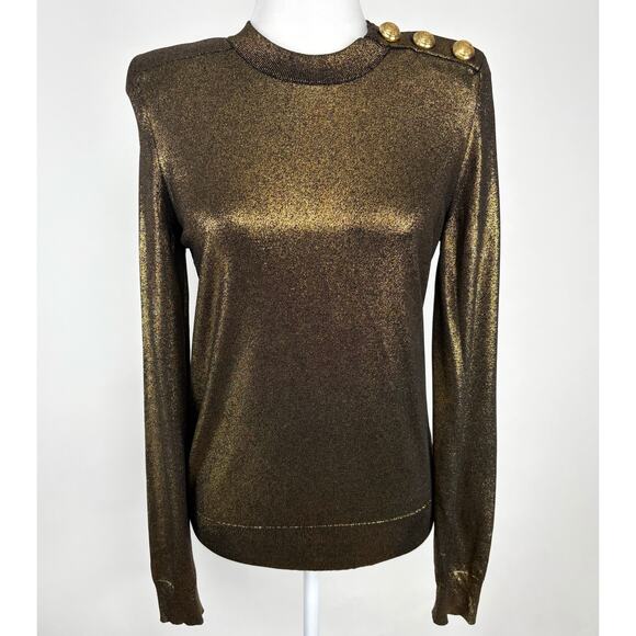 Balmain x H&M Metallic Gold Knit Long Sleeve Top Size 6 - Picture 2 of 11